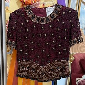 Papell Boutique Burgundy Beaded Blouse